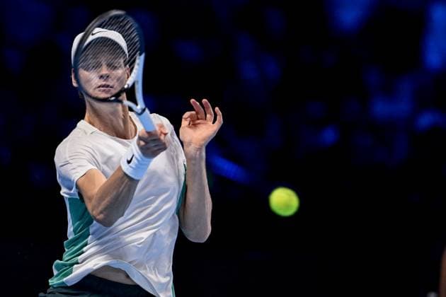 Foto Marco Alpozzi LaPresse 12 Novembre 2023 Torino - Italia - - Tennis Nitto ATP, Tennis Herren Finals - Jannik SINNER (ITA) vs Stefanos TSITSIPAS (GRE) Nella foto: Jannik Sinner (Italia) November 12, 2023 Turin - Italy - Sport - Tennis Nitto ATP Finals - Jannik SINNER (ITA) vs Stefanos TSITSIPAS (GRE) In the pic: Jannik Sinner (Italia)  Copyright: xMarcoxAlpozzi LaPressex