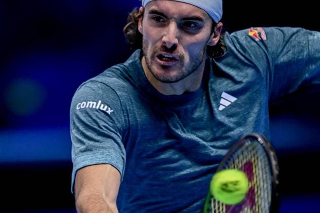 Foto Marco Alpozzi LaPresse 12 Novembre 2023 Torino - Italia - - Tennis Nitto ATP, Tennis Herren Finals - Jannik SINNER (ITA) vs Stefanos TSITSIPAS (GRE) Nella foto: Stefanos Tsitsipas (Greece) November 12, 2023 Turin - Italy - Sport - Tennis Nitto ATP Finals - Jannik SINNER (ITA) vs Stefanos TSITSIPAS (GRE) In the pic: Stefanos Tsitsipas (Greece)  Copyright: xMarcoxAlpozzi LaPressex