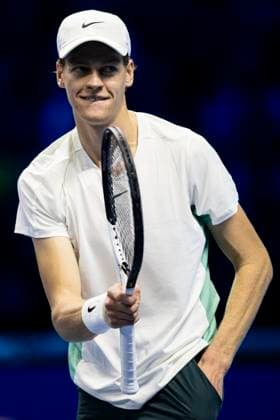 Nitto ATP, Tennis Herren Finals - Day One Jannik Sinner of Italy celebrates during the singles match against Stefanos Tsitsipas of Greece during day one of the Nitto ATP Finals. Jannik Sinner won the match 6-4, 6-4. Turin Italy Copyright: xNicolòxCampox