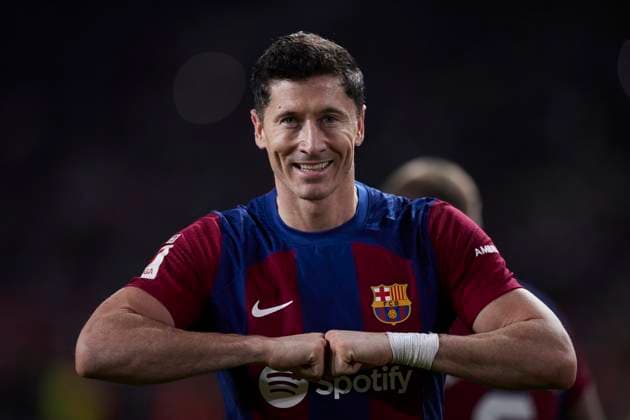 Sport Themen der Woche KW45 Sport Bilder des Tages FC Barcelona, Barca v Deportivo Alaves - LaLiga EA Sports Robert Lewandowski of FC Barcelona reacts after scoring goal during the LaLiga EA Sports match between FC Barcelona and Deportivo Alaves at Estadi Olimpic Lluis Companys on November 12, 2023, in Barcelona, Spain. Barcelona Estadi Olimpic Lluis Companys Catalunya Spain RL_FCBvALV_004 Copyright: xRicardoxLarreinax