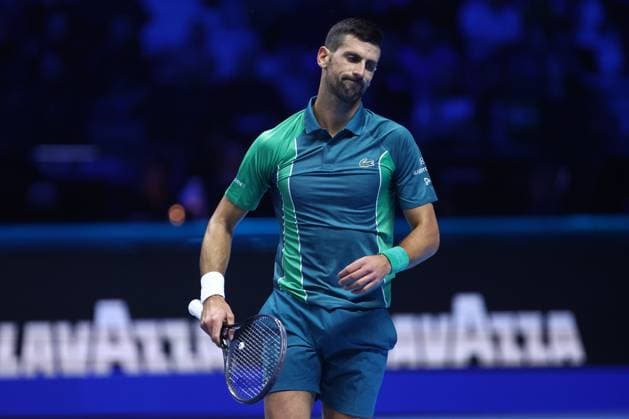 Novak Djokovic vs Holger Rune Novak Djokovic of Serbia looks dejected during the singles match between Novak Djokovic of Serbia and Holger Rune of Denmark on Day One of the Nitto ATP, Tennis Herren World Tour Finals at Pala Alpitour on November 12, 2023 in Turin, Italy Torino Pala Alpitour Italy Copyright: xMarcoxCanonierox