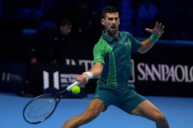 Foto Marco Alpozzi LaPresse 12 Novembre 2023 Torino - Italia - - Tennis Nitto ATP, Tennis Herren Finals - Novak DJOKOVIC (SRB) vs Holger RUNE (DEN) Nella foto: Novak Djokovic (Serbia) November 12, 2023 Turin - Italy - Sport - Tennis Nitto ATP Finals - Novak DJOKOVIC (SRB) vs Holger RUNE (DEN) In the pic: Novak Djokovic (Serbia)  Copyright: xMarcoxAlpozzi LaPressex