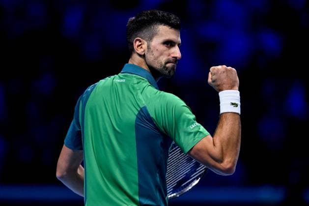 Foto Marco Alpozzi LaPresse 12 Novembre 2023 Torino - Italia - - Tennis Nitto ATP, Tennis Herren Finals - Novak DJOKOVIC (SRB) vs Holger RUNE (DEN) Nella foto: Novak Djokovic (Serbia) esulta November 12, 2023 Turin - Italy - Sport - Tennis Nitto ATP Finals - Novak DJOKOVIC (SRB) vs Holger RUNE (DEN) In the pic: Novak Djokovic (Serbia) celebrate  Copyright: xMarcoxAlpozzi LaPressex