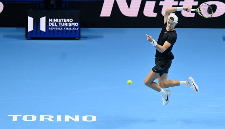November 12, 2023, Turin: Holger Rune of Denmark in action during the Nitto ATP, Tennis Herren Finals 2023 tennis tournament at the Pala Alpitour arena in Turin, Italy, 12 November 2023. ANSA ALESSANDRO DI MARCO Tennis ATP Finals 2023  - ZUMAa110 20231112_zaf_a110_093 Copyright: xAlessandroxDixMarcox
