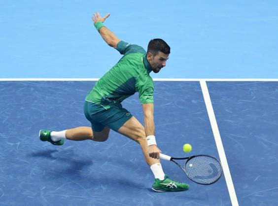 November 12, 2023, Turin: Novak Djokovic of Serbia in action during the Nitto ATP, Tennis Herren Finals 2023 tennis tournament at the Pala Alpitour arena in Turin, Italy, 12 November 2023. ANSA ALESSANDRO DI MARCO Tennis ATP Finals 2023  - ZUMAa110 20231112_zaf_a110_097 Copyright: xAlessandroxDixMarcox