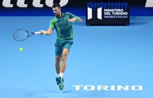 November 12, 2023, Turin: Novak Djokovic of Serbia in action during the Nitto ATP, Tennis Herren Finals 2023 tennis tournament at the Pala Alpitour arena in Turin, Italy, 12 November 2023. ANSA ALESSANDRO DI MARCO Tennis ATP Finals 2023  - ZUMAa110 20231112_zaf_a110_103 Copyright: xAlessandroxDixMarcox