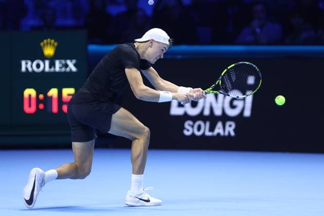 Novak Djokovic vs Holger Rune Holger Rune of Denmark in action during the singles match between Novak Djokovic of Serbia and Holger Rune of Denmark on Day One of the Nitto ATP, Tennis Herren World Tour Finals at Pala Alpitour on November 12, 2023 in Turin, Italy Torino Pala Alpitour Italy Copyright: xMarcoxCanonierox
