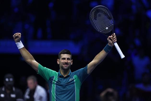 Novak Djokovic vs Holger Rune Novak Djokovic of Serbia celebrates at the end of the singles match between Novak Djokovic of Serbia and Holger Rune of Denmark on Day One of the Nitto ATP, Tennis Herren World Tour Finals at Pala Alpitour on November 12, 2023 in Turin, Italy Torino Pala Alpitour Italy Copyright: xMarcoxCanonierox