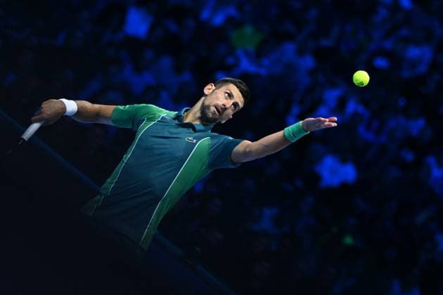 Nitto ATP, Tennis Herren Finals - Turin Novak Djokovic (SRB) during his first round match at the 2023 Nitto ATP Finals in Turin, Italy on November 13, 2023. Photo by Corinne Dubreuil ABACAPRESS.COM Turin Italy  Copyright: xDubreuilxCorinne ABACAx