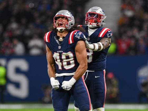 Bilder des Jahres 2023, Sport 11 November Sport Themen der Woche KW45 Sport Bilder des Tages Jahlani Tavai (New England Patriots 48), Mack Wilson Sr. (New England Patriots 3), Indianapolis Colts vs. New England Patriots, American Football, National Football League, Week 10, Saison 2023, 12.11.2023, Indianapolis Colts vs. New England Patriots, American Football, National Football League, Week 10, Saison 2023, 12.11.2023 Frankfurt am Main *** Jahlani Tavai New England Patriots 48 , Mack Wilson Sr New England Patriots 3 , Indianapolis Colts vs New England Patriots, American Football, National Football League, Week 10, Season 2023, 12 11 2023, Indianapolis Colts vs New England Patriots, American Football, National Football League, Week 10, Season 2023, 12 11 2023 Frankfurt am Main Copyright: xEibner-Pressefoto FlorianxSchustx EP_FSU
