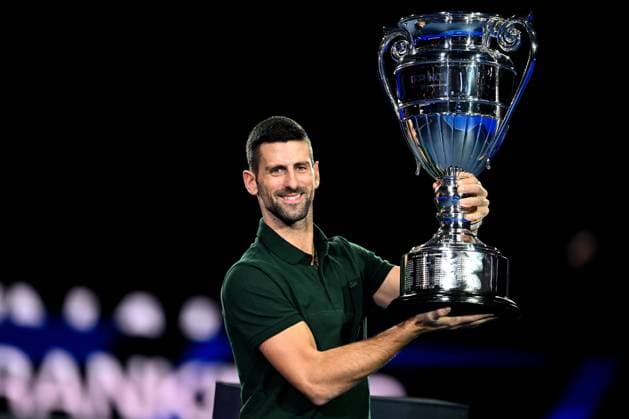 Foto Marco Alpozzi LaPresse 13 Novembre 2023 Torino - Italia - - Tennis Nitto ATP, Tennis Herren Finals - Novak Djokovic riceve il trofeo di fine anno come numero 1 dell ATP Nella foto: Novak Djokovic (Serbia) November 13, 2023 Turin - Italy - Sport - Tennis Nitto ATP Finals - Novak Djokovic receive the year-end ATP No. 1 trophy In the pic: Novak Djokovic (Serbia)  Copyright: xMarcoxAlpozzi LaPressex