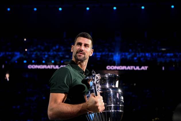 Foto Marco Alpozzi LaPresse 13 Novembre 2023 Torino - Italia - - Tennis Nitto ATP, Tennis Herren Finals - Novak Djokovic riceve il trofeo di fine anno come numero 1 dell ATP Nella foto: Novak Djokovic (Serbia) November 13, 2023 Turin - Italy - Sport - Tennis Nitto ATP Finals - Novak Djokovic receive the year-end ATP No. 1 trophy In the pic: Novak Djokovic (Serbia)  Copyright: xMarcoxAlpozzi LaPressex
