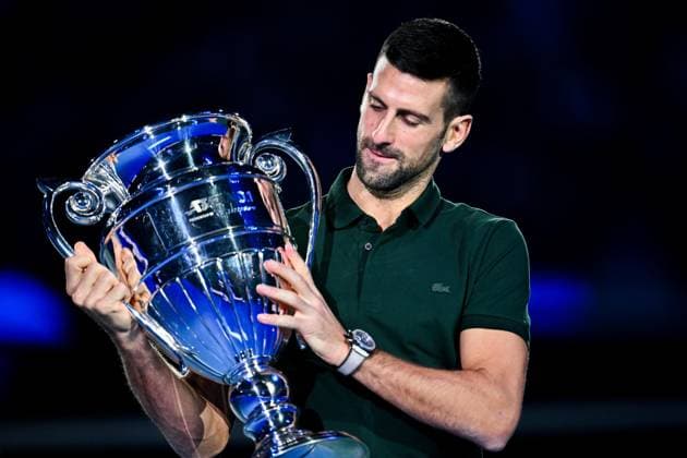 Foto Marco Alpozzi LaPresse 13 Novembre 2023 Torino - Italia - - Tennis Nitto ATP, Tennis Herren Finals - Novak Djokovic riceve il trofeo di fine anno come numero 1 dell ATP Nella foto: Novak Djokovic (Serbia) November 13, 2023 Turin - Italy - Sport - Tennis Nitto ATP Finals - Novak Djokovic receive the year-end ATP No. 1 trophy In the pic: Novak Djokovic (Serbia)  Copyright: xMarcoxAlpozzi LaPressex