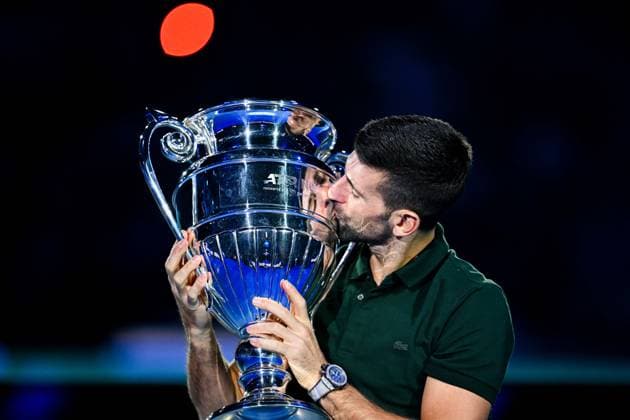 Foto Marco Alpozzi LaPresse 13 Novembre 2023 Torino - Italia - - Tennis Nitto ATP, Tennis Herren Finals - Novak Djokovic riceve il trofeo di fine anno come numero 1 dell ATP Nella foto: Novak Djokovic (Serbia) November 13, 2023 Turin - Italy - Sport - Tennis Nitto ATP Finals - Novak Djokovic receive the year-end ATP No. 1 trophy In the pic: Novak Djokovic (Serbia)  Copyright: xMarcoxAlpozzi LaPressex