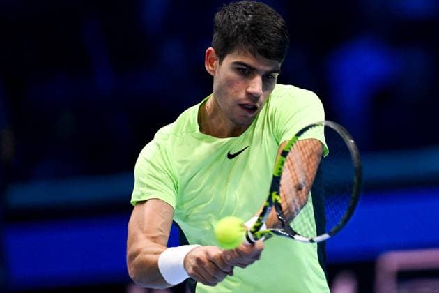 Foto Marco Alpozzi LaPresse 13 Novembre 2023 Torino - Italia - - Tennis Nitto ATP, Tennis Herren Finals - Carlos ALCARAZ (ESP) vs Alexander ZVEREV (GER) Nella foto: Carlos Alcaraz (Spain) November 13, 2023 Turin - Italy - Sport - Tennis Nitto ATP Finals - Carlos ALCARAZ (ESP) vs Alexander ZVEREV (GER) In the pic: Carlos Alcaraz (Spain)  Copyright: xMarcoxAlpozzi LaPressex