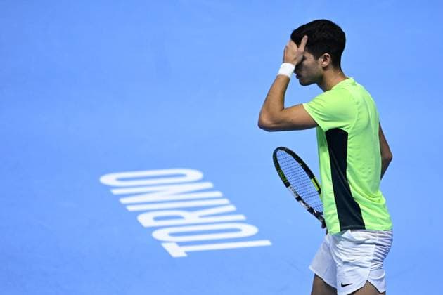 Foto Marco Alpozzi LaPresse 13 Novembre 2023 Torino - Italia - - Tennis Nitto ATP, Tennis Herren Finals - Carlos ALCARAZ (ESP) vs Alexander ZVEREV (GER) Nella foto: Carlos Alcaraz (Spain) November 13, 2023 Turin - Italy - Sport - Tennis Nitto ATP Finals - Carlos ALCARAZ (ESP) vs Alexander ZVEREV (GER) In the pic: Carlos Alcaraz (Spain)  Copyright: xMarcoxAlpozzi LaPressex