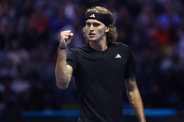 Carlos Alcaraz vs Alexander Zverev Alexander Zverev of Germany celebrates during the singles match between Carlos Alcaraz of Spain and Alexander Zverev of Germany on Day two of the Nitto ATP, Tennis Herren World Tour Finals at Pala Alpitour on November 13, 2023 in Turin, Italy Torino Pala Alpitour Italy Copyright: xsportinfoto DeFodixImagesx