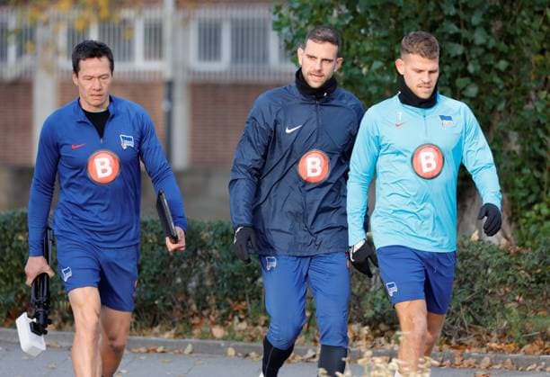 Deutschland, Berlin, Sportpark, GER, 2.FBL, Hertha BSC, Saison 2023 24, Training, Foto:Henrik Kuchno, Athletiktrainer, Marius Gersbeck, Florian Niederlechner