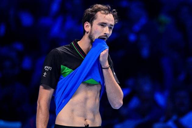 Foto Marco Alpozzi LaPresse 13 Novembre 2023 Torino - Italia - - Tennis Nitto ATP, Tennis Herren Finals - Daniil MEDVEDEV (RUS) vs Andrey RUBLEV (RUS) Nella foto: Daniil Medvedev (Russia) November 13, 2023 Turin - Italy - Sport - Tennis Nitto ATP Finals - Daniil MEDVEDEV (RUS) vs Andrey RUBLEV (RUS) In the pic: Daniil Medvedev (Russia)  Copyright: xMarcoxAlpozzi LaPressex
