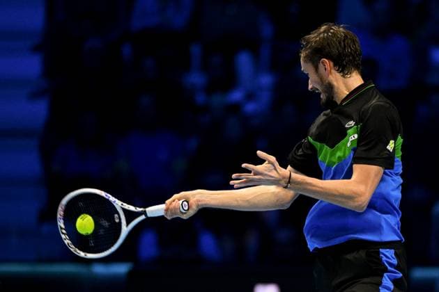 Foto Marco Alpozzi LaPresse 13 Novembre 2023 Torino - Italia - - Tennis Nitto ATP, Tennis Herren Finals - Daniil MEDVEDEV (RUS) vs Andrey RUBLEV (RUS) Nella foto: Daniil Medvedev (Russia) November 13, 2023 Turin - Italy - Sport - Tennis Nitto ATP Finals - Daniil MEDVEDEV (RUS) vs Andrey RUBLEV (RUS) In the pic: Daniil Medvedev (Russia)  Copyright: xMarcoxAlpozzi LaPressex