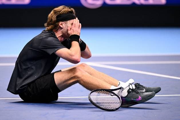 Sport Bilder des Tages Foto Marco Alpozzi LaPresse 13 Novembre 2023 Torino - Italia - - Tennis Nitto ATP, Tennis Herren Finals - Daniil MEDVEDEV (RUS) vs Andrey RUBLEV (RUS) Nella foto: Andrey Rublev (Russia) react November 13, 2023 Turin - Italy - Sport - Tennis Nitto ATP Finals - Daniil MEDVEDEV (RUS) vs Andrey RUBLEV (RUS) In the pic: Andrey Rublev (Russia) react  Copyright: xMarcoxAlpozzi LaPressex