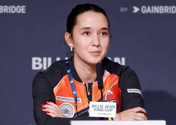 Team Germany, Eva Lys,Portrait,Portraet, Pressekonferenz, press conference, PK, Pressekonferenz Billie Jean King Cup 2023 Finals Tennis - Billie Jean King Cup 2023 Finals - ITF Davis Cup - Estadio la Cartuja - Sevilla - Andalucia - Spanien - 9 November 2023.