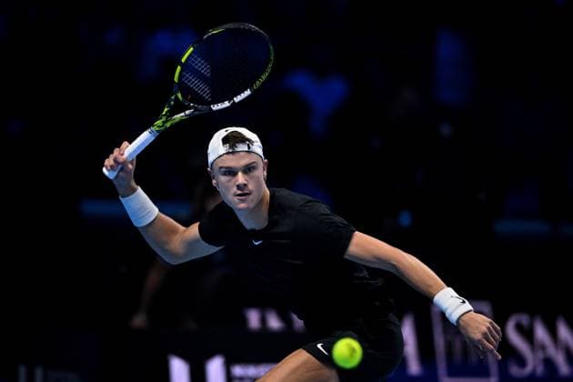 Foto Marco Alpozzi LaPresse 14 Novembre 2023 Torino - Italia - - Tennis Nitto ATP, Tennis Herren Finals - Stefanos TSITSIPAS (GRE) vs Holger RUNE (DEN) Nella foto: Holger Rune (Denmark) November 14, 2023 Turin - Italy - Sport - Tennis Nitto ATP Finals - Stefanos TSITSIPAS (GRE) vs Holger RUNE (DEN) In the pic: Holger Rune (Denmark)  Copyright: xMarcoxAlpozzi LaPressex