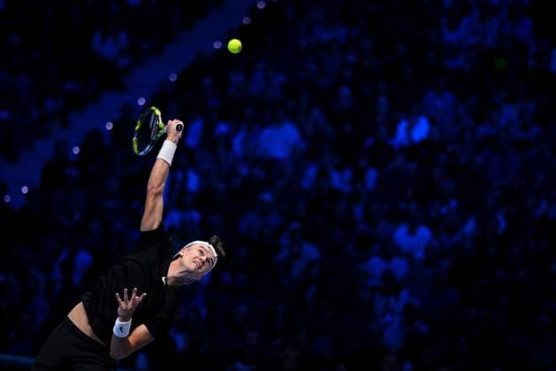 Foto Marco Alpozzi LaPresse 14 Novembre 2023 Torino - Italia - - Tennis Nitto ATP, Tennis Herren Finals - Stefanos TSITSIPAS (GRE) vs Holger RUNE (DEN) Nella foto: Holger Rune (Denmark) November 14, 2023 Turin - Italy - Sport - Tennis Nitto ATP Finals - Stefanos TSITSIPAS (GRE) vs Holger RUNE (DEN) In the pic: Holger Rune (Denmark)  Copyright: xMarcoxAlpozzi LaPressex