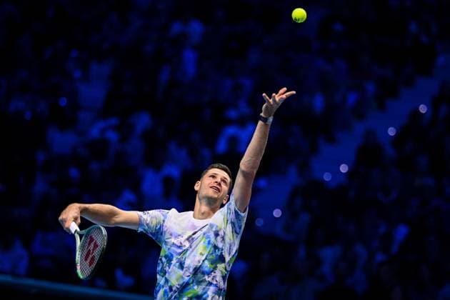 Foto Marco Alpozzi LaPresse 14 Novembre 2023 Torino - Italia - - Tennis Nitto ATP, Tennis Herren Finals - Taylor FRITZ Vs Hubert HURKACZ - Match amichevole a seguito del ritiro di Stefanos Tsitsipas (Greece) Nella foto: Hubert HURKACZ November 14, 2023 Turin - Italy - Sport - Tennis Nitto ATP Finals - Taylor FRITZ Vs Hubert HURKACZ - Friendly match following Stefanos Tsitsipas whitdrawing In the pic: Hubert HURKACZ  Copyright: xMarcoxAlpozzi LaPressex