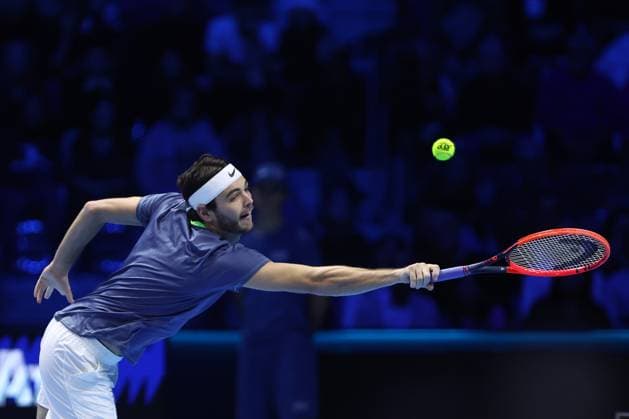 Hubert Hurkacz vs Taylor Fritz Taylor Fritz of USA in action during friendly singles match between Hubert Hurkacz of Poland Taylor Fritz of USA on Day Three of the Nitto ATP, Tennis Herren World Tour Finals. Torino Pala Alpitour Italy Copyright: xMarcoxCanonierox