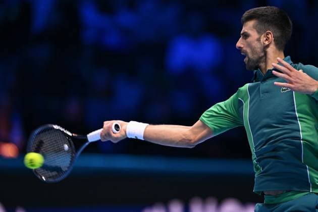 Foto Marco Alpozzi LaPresse 14 Novembre 2023 Torino - Italia - - Tennis Nitto ATP, Tennis Herren Finals - Novak DJOKOVIC (SRB) vs Jannik SINNER (ITA) Nella foto: Novak Djokovic (Serbia) November 14, 2023 Turin - Italy - Sport - Tennis Nitto ATP Finals - Novak DJOKOVIC (SRB) vs Jannik SINNER (ITA) In the pic: Novak Djokovic (Serbia)  Copyright: xMarcoxAlpozzi LaPressex