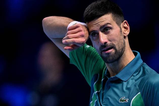 Foto Marco Alpozzi LaPresse 14 Novembre 2023 Torino - Italia - - Tennis Nitto ATP, Tennis Herren Finals - Novak DJOKOVIC (SRB) vs Jannik SINNER (ITA) Nella foto: Novak Djokovic (Serbia) November 14, 2023 Turin - Italy - Sport - Tennis Nitto ATP Finals - Novak DJOKOVIC (SRB) vs Jannik SINNER (ITA) In the pic: Novak Djokovic (Serbia)  Copyright: xMarcoxAlpozzi LaPressex
