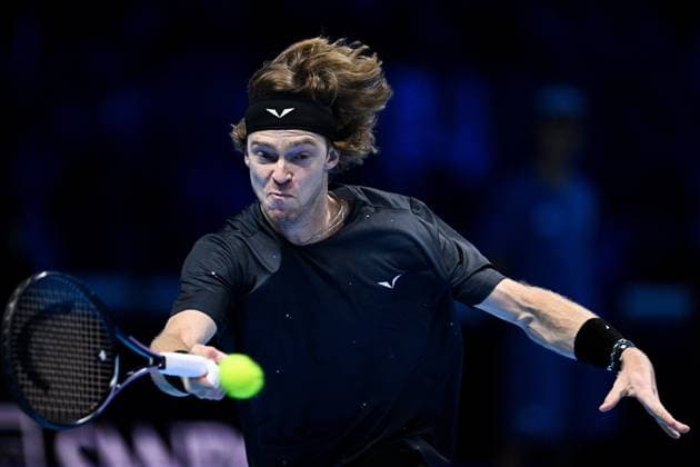 Foto Marco Alpozzi LaPresse 15 Novembre 2023 Torino - Italia - - Tennis Nitto ATP, Tennis Herren Finals - Carlos ALCARAZ (ESP) vs Andrey RUBLEV (RUS) Nella foto: Andrey Rublev (Russia) November 15, 2023 Turin - Italy - Sport - Tennis Nitto ATP Finals - Carlos ALCARAZ (ESP) vs Andrey RUBLEV (RUS) In the pic: Andrey Rublev (Russia)  Copyright: xMarcoxAlpozzi LaPressex