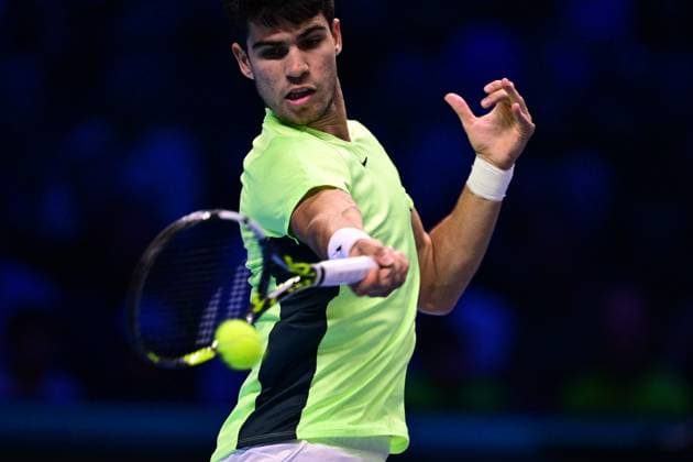 Foto Marco Alpozzi LaPresse 15 Novembre 2023 Torino - Italia - - Tennis Nitto ATP, Tennis Herren Finals - Carlos ALCARAZ (ESP) vs Andrey RUBLEV (RUS) Nella foto: Carlos Alcaraz (Spain) November 15, 2023 Turin - Italy - Sport - Tennis Nitto ATP Finals - Carlos ALCARAZ (ESP) vs Andrey RUBLEV (RUS) In the pic: Carlos Alcaraz (Spain)  Copyright: xMarcoxAlpozzi LaPressex