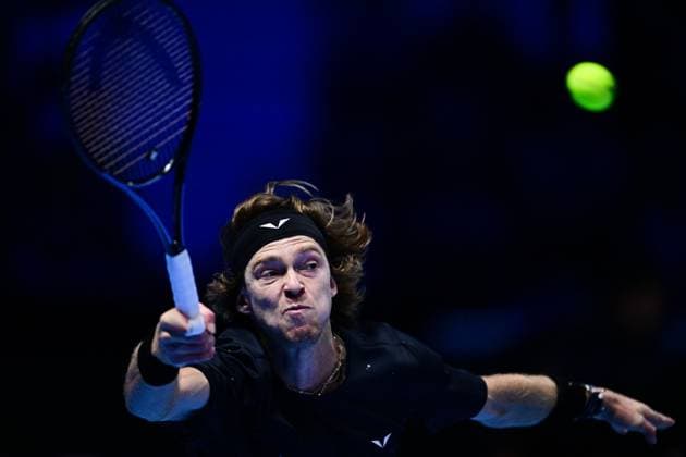 Foto Marco Alpozzi LaPresse 15 Novembre 2023 Torino - Italia - - Tennis Nitto ATP, Tennis Herren Finals - Carlos ALCARAZ (ESP) vs Andrey RUBLEV (RUS) Nella foto: Andrey Rublev (Russia) November 15, 2023 Turin - Italy - Sport - Tennis Nitto ATP Finals - Carlos ALCARAZ (ESP) vs Andrey RUBLEV (RUS) In the pic: Andrey Rublev (Russia)  Copyright: xMarcoxAlpozzi LaPressex