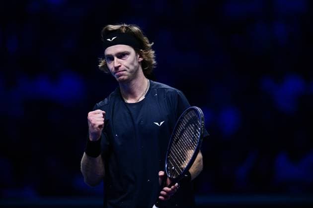 Foto Marco Alpozzi LaPresse 15 Novembre 2023 Torino - Italia - - Tennis Nitto ATP, Tennis Herren Finals - Carlos ALCARAZ (ESP) vs Andrey RUBLEV (RUS) Nella foto: Andrey Rublev (Russia) November 15, 2023 Turin - Italy - Sport - Tennis Nitto ATP Finals - Carlos ALCARAZ (ESP) vs Andrey RUBLEV (RUS) In the pic: Andrey Rublev (Russia)  Copyright: xMarcoxAlpozzi LaPressex