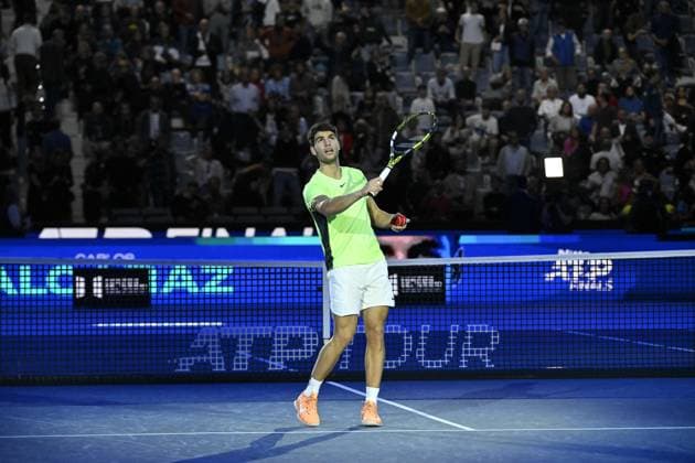 Tennis - Nitto ATP, Tennis Herren Finals Torino 2023 - Carlos Alcaraz - Espagne TENNIS : Nitto Atp Finals Torino 2023 - 15 11 2023 - ChrysleneCaillaud Panoramic 