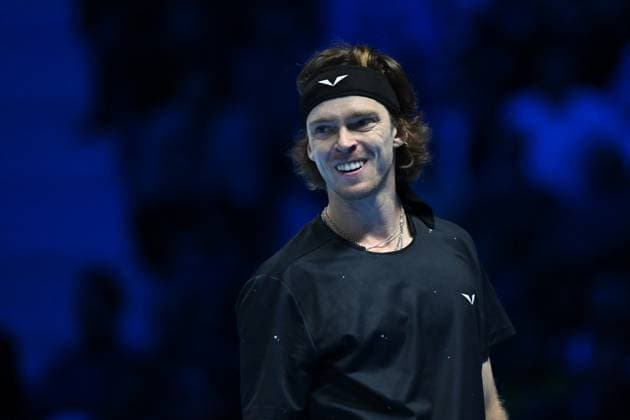 2023 Nitto ATP, Tennis Herren Finals - Turin Andrey Rublev (RUS) during his second round match at the 2023 Nitto ATP Finals in Turin, Italy on November 15, 2023. Photo by Corinne Dubreuil ABACAPRESS.COM Turin Italy  Copyright: xDubreuilxCorinne ABACAx