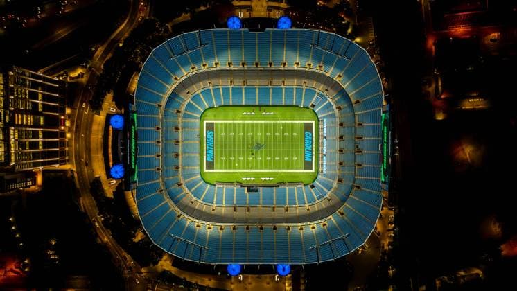 November 14, 2023, Charlotte, North Carolina, USA: Night aerial view of the Bank of America Stadium, home of the National Football League Carolina Panthers and MLS, Fussball Herren, USA Charlotte FC football club. Charlotte USA - ZUMAa161 20231114_aaa_a161_001 Copyright: xWalterxGxArcexSrxGrindstonexMedix