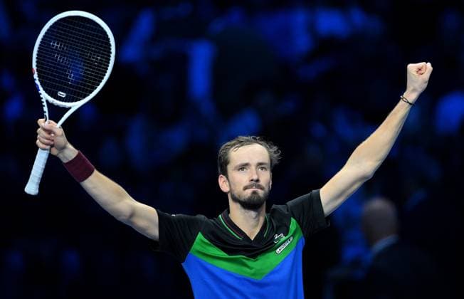 November 15, 2023, Turin: Danil Medvedev of Russia during the match against Alexander Zverev of Germany at the Nitto ATP, Tennis Herren Finals tennis tournament in Turin, Italy, 15 November 2023. ANSA ALESSANDRO DI MARCO Nitto ATP Finals  - ZUMAa110 20231115_zaf_a110_023 Copyright: xAlessandroxDixMarcox