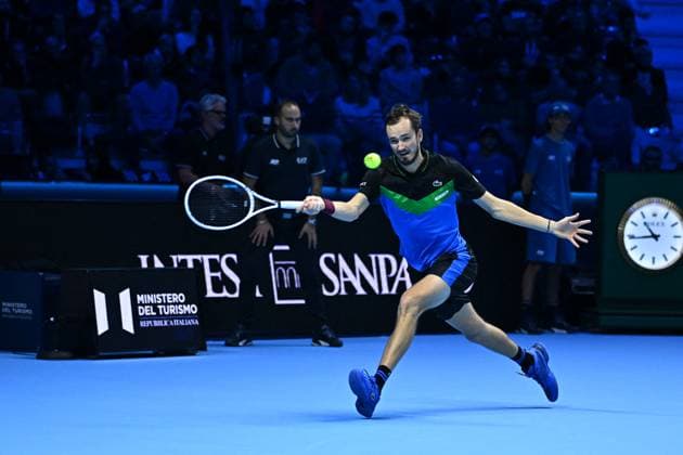 Nitto ATP, Tennis Herren Finals - Turin Daniil Medvedev (RUS) during his second round match at the 2023 Nitto ATP Finals in Turin, Italy, on November 15, 2023. Photo by Corinne Dubreuil ABACAPRESS.COM Turin Italy  Copyright: xDubreuilxCorinne ABACAx