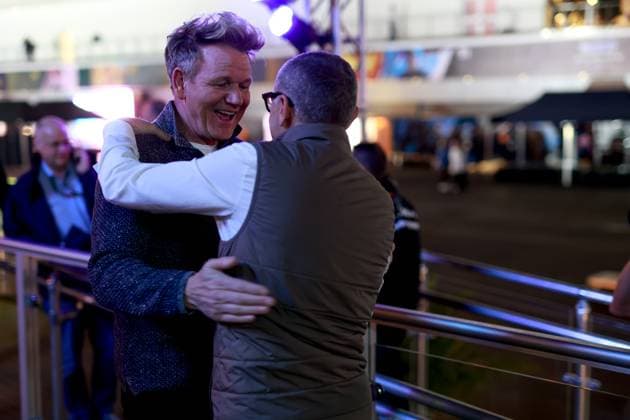 Gordon Ramsay (GBR), Stefano Domenicali (ITA, President & CEO of Formula 1 Group), F1 Grand Prix of Las Vegas at Las Vegas Strip Circuit on November 15, 2023 in Las Vegas, United States of America. (Photo by HOCH ZWEI) Las Vegas United States of America
