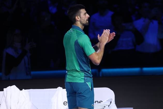 Novak Djokovic vs Hubert Hurkacz Novak Djokovic of Serbia celebrates at the end of the Round Robin singles match between Novak Djokovic of Serbia and Hubert Hurkacz of Poland on Day five of the Nitto ATP, Tennis Herren World Tour Finals. Torino Pala Alpitour Italy Copyright: xMarcoxCanonierox