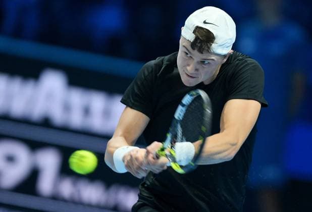 November 16, 2023, TURIN: Holger Rune of Denmark during the match against Jannik Sinner of Italy at the Nitto ATP, Tennis Herren Finals tennis tournament in Turin, Italy, 16 November 2023. ANSA ALESSANDRO DI MARCO Nitto ATP Finals  - ZUMAa110 20231116_zaf_a110_010 Copyright: xAlessandroxDixMarcox