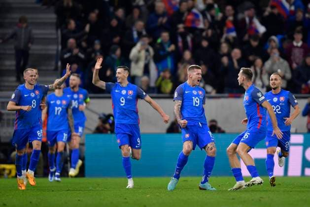 Slovakia - Iceland, press conference, PK, Pressekonferenz November 16, 2023 Juraj Kicka of Slovakia celebrates after scoring his side first goal during the UEFA European Championships, EM, European Qualifying football game between Slovakia and Iceland, Bratislava, Slovakia, November 16, 2023. Photo by Alex Nicodim Copyright: xAlexxNicodimx