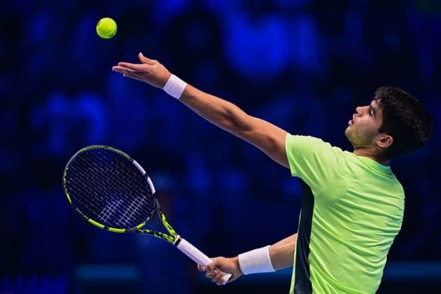 Foto Marco Alpozzi LaPresse 17 Novembre 2023 Torino - Italia - - Tennis Nitto ATP, Tennis Herren Finals - Carlos ALCARAZ (ESP) vs Daniil MEDVEDEV (RUS) Nella foto: Carlos Alcaraz (Spain) November 17, 2023 Turin - Italy - Sport - Tennis Nitto ATP Finals - Carlos ALCARAZ (ESP) vs Daniil MEDVEDEV (RUS) In the pic: Carlos Alcaraz (Spain)  Copyright: xMarcoxAlpozzi LaPressex