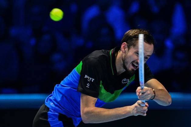 Foto Marco Alpozzi LaPresse 17 Novembre 2023 Torino - Italia - - Tennis Nitto ATP, Tennis Herren Finals - Carlos ALCARAZ (ESP) vs Daniil MEDVEDEV (RUS) Nella foto: Daniil Medvedev (Russia) November 17, 2023 Turin - Italy - Sport - Tennis Nitto ATP Finals - Carlos ALCARAZ (ESP) vs Daniil MEDVEDEV (RUS) In the pic: Daniil Medvedev (Russia)  Copyright: xMarcoxAlpozzi LaPressex