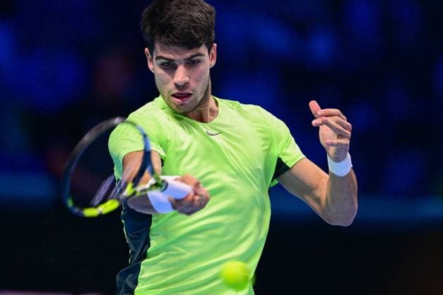Foto Marco Alpozzi LaPresse 17 Novembre 2023 Torino - Italia - - Tennis Nitto ATP, Tennis Herren Finals - Carlos ALCARAZ (ESP) vs Daniil MEDVEDEV (RUS) Nella foto: Carlos Alcaraz (Spain) November 17, 2023 Turin - Italy - Sport - Tennis Nitto ATP Finals - Carlos ALCARAZ (ESP) vs Daniil MEDVEDEV (RUS) In the pic: Carlos Alcaraz (Spain)  Copyright: xMarcoxAlpozzi LaPressex