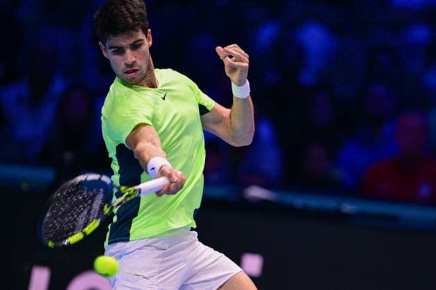 Foto Marco Alpozzi LaPresse 17 Novembre 2023 Torino - Italia - - Tennis Nitto ATP, Tennis Herren Finals - Carlos ALCARAZ (ESP) vs Daniil MEDVEDEV (RUS) Nella foto: Carlos Alcaraz (Spain) November 17, 2023 Turin - Italy - Sport - Tennis Nitto ATP Finals - Carlos ALCARAZ (ESP) vs Daniil MEDVEDEV (RUS) In the pic: Carlos Alcaraz (Spain)  Copyright: xMarcoxAlpozzi LaPressex