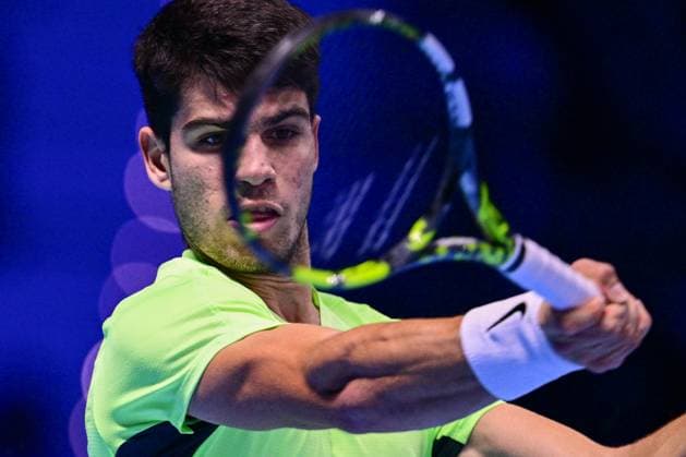 Foto Marco Alpozzi LaPresse 17 Novembre 2023 Torino - Italia - - Tennis Nitto ATP, Tennis Herren Finals - Carlos ALCARAZ (ESP) vs Daniil MEDVEDEV (RUS) Nella foto: Carlos Alcaraz (Spain) November 17, 2023 Turin - Italy - Sport - Tennis Nitto ATP Finals - Carlos ALCARAZ (ESP) vs Daniil MEDVEDEV (RUS) In the pic: Carlos Alcaraz (Spain)  Copyright: xMarcoxAlpozzi LaPressex